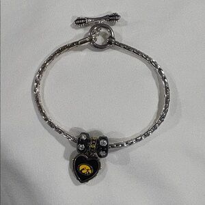 Silver Colored Bracelet with Iowa Hawkeyes Heart Charm